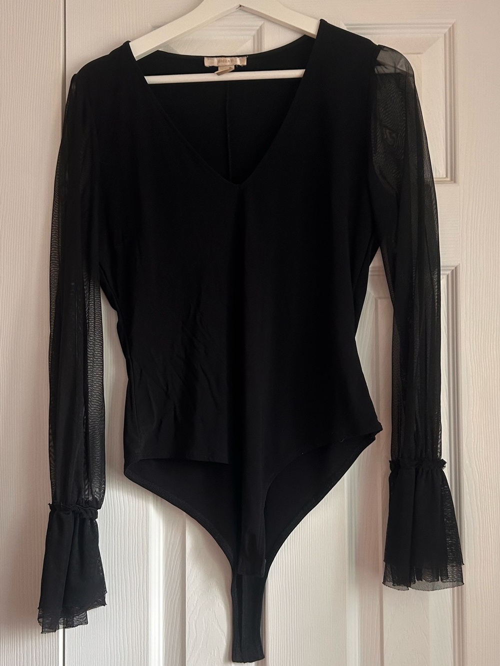 Forever 21 Black V-Neck Sheer Sleeve Bodysuit
